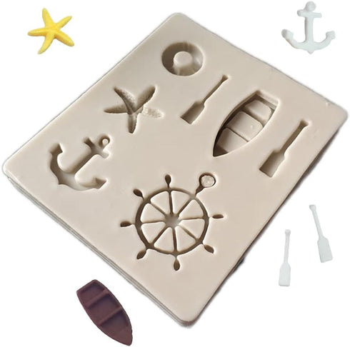 Small Sea Oar Boat Anchor Star Rudder Lifebuoy Silicone Mold Tools for Make Chocolate Hard Candie Dessert Ice Cube Candles Soap Fondant Tool...