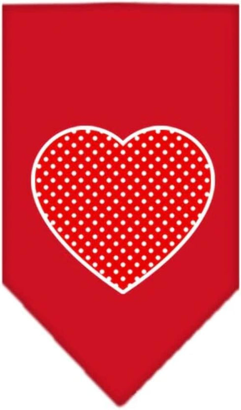 Pet and Dog Bandana Screen Printed, Red Swiss Dot Heart Navy Blue Large...
