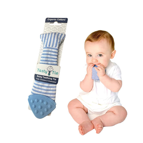 Tasty Tie Teething Tie, 3-in-1 Clip-on Baby Tie Crinkle Toy & Silicone Teether for 3-6-9-12-18 Month Babies | GOTS Certified Organic Cotton | Uniq...