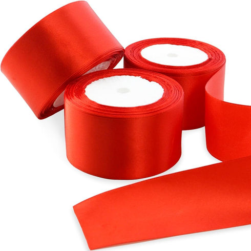 3 Rolls Double Sided Red Satin Ribbon 1.5 Inch Wide 25 Yards Long Grosgrain Polyester Satin Ribbon Fabric Ribbon for Wedding Decor, Gift Wrapping,...
