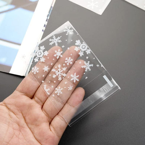 AKOAK 100 Count Resealable Clear Snowflake Bags Sweets Cookies Lollipops Cake Cellophane Bags Packaging Candy Cookie Plastic Bag Wedding Birthday ...