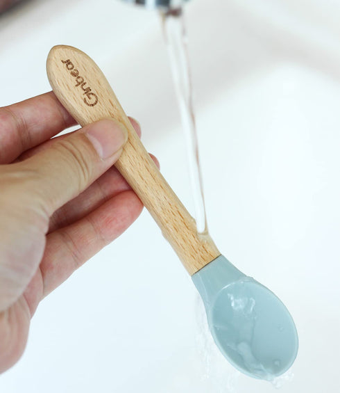 Ginbear Silicone Baby Spoon and Fork Set Self-feeding, Baby Flatware Sets, Toddler Feeding Utensils for Child 6 Months+ (Hazy Green/Almond)...