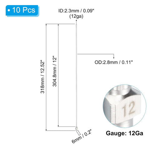 PATIKIL 12Ga x 12 Inch Stainless Steel Dispensing Needle Tips, 10Pcs Metal Glue Needle Tube Blunt Tips Luer Lock for Thick Glue Ink Lab, Silver...