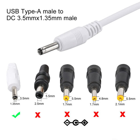 uxcell USB Type-A Male to 3.5 x 1.35mm DC 5V 1A Plug Barrel Connector Charge Cable White...