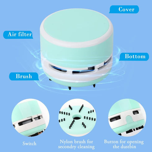 FineInno Mini Crumb Vacuum Cleaner Portable Desktop Sweeper Handheld Cordless Multifunction Cleaning for Home,Office,Cars,Pet Hairs (Green White)...
