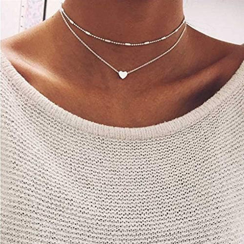 Tgirls Layered Copper Choker Necklaces Heart Pendant Necklaces Ball Collar Jewelry for Women...