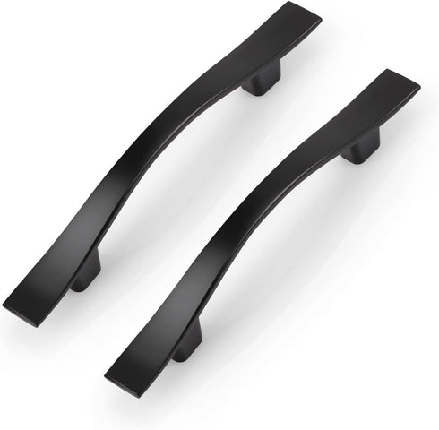 KNOBWELL 6 Pack 3 inch Black Cabinet Handles, Wave Style Black Handles for Cabinet and Cupboard, Dresser Drawer Pulls Matte Black, 3 inch Hole Cen...