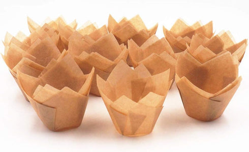 150pcs Tulip Cupcake Liners Natural Baking Cups Muffin Paper Liner Grease-Proof Wrappers for Wedding, Birthday Party, Standard Size, Natural Color...