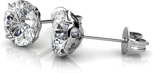 Cate & Chloe Mallory 18k White Gold Plated Stud Solitaire Earrings with Crystals, Classic Shiny Round Cut Crystals, Fashion Jewelry...