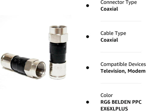 20 Pieces RG6 BELDEN PPC EX6XLPLUS Signal Tight Compression Drop Connectors Nickel-Plated Brass Construction 21mm Stroke Length...