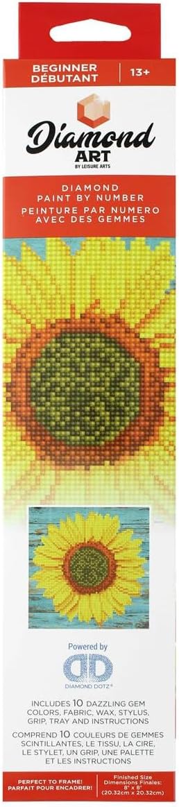 DIAMOND ART BY LEISURE ARTS Diamond Painting Kits for Adults 8"X8" Beginner Sunflower, Full Drill, Art Kits, Dimond Art, for Adults, Kit...