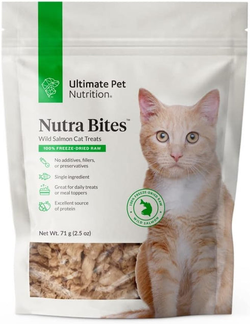 ULTIMATE PET NUTRITION Nutra Bites for Cats, Freeze Dried Raw Treats, Single Ingredient, Grain Free, Salmon, 2.5 Ounce...