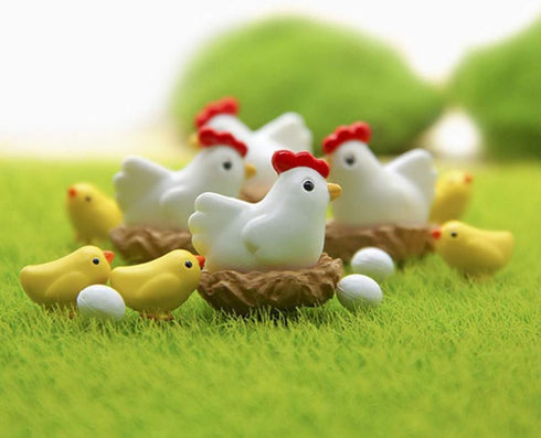 12Pcs Miniature Hen Chicken Family Egg Statue Figurine Garden Decor Ornaments Outdoor Statues Garden Sculptures and Statues...