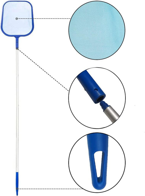 Pool Skimmer Net with 5 Sections 47" Detachable Pole, Leaf Skimmer Mesh Rake Net for Spa Pond Swimming Pool, Pool Cleaner Supplies and Accessories...