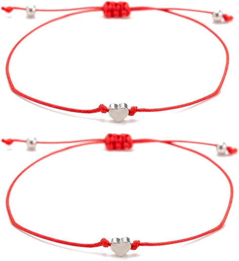 kelistom Red Black String Silver Gold Heart Charm Bracelets for Women Men Handmade Braided Wax Rope Adjustable Bracelet Friendship Jewelry...