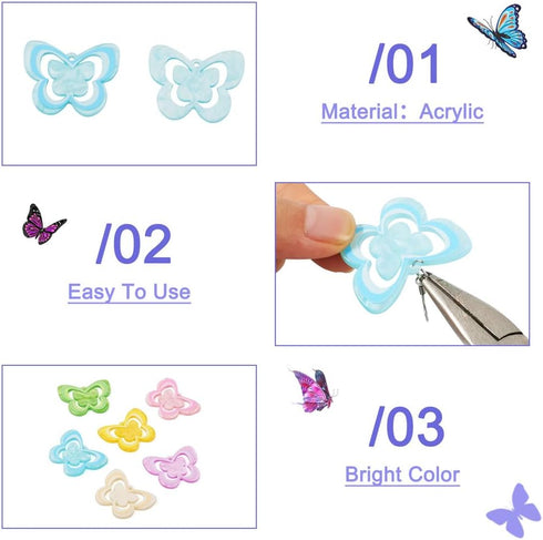 Butterfly Earring Making Kit 12Pcs Butterfly Acrylic Pendants with 20Pcs 304 Stainless Steel Earring Hooks 20Pcs 304 Stainless Steel Jump Rings fo...