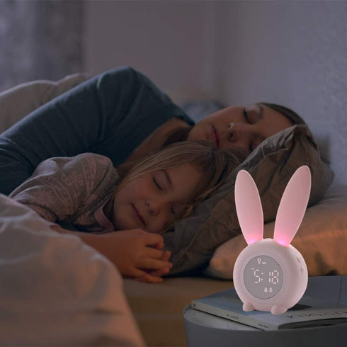 KDtech Kids Alarm Clock with Night Light 6 Ringtones, Cute Pink Bunny Digital Alarm Clock for Kids, Touch Control and Rechargeable Sleep Trainer C...
