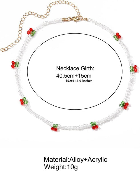 Beaded Cherry Choker Necklace for Women Boho Transparent Beads Cute Shiny Choker...