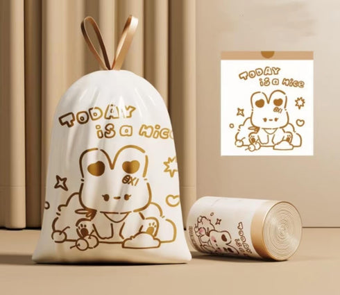 100 Count Drawstring Trash Bags,Cartoon Pattern Thickened Garbage Bags 19.7" x 17.7"Unscented Trash Bags for Kitchen, Bathroom, Office Waste Bin L...