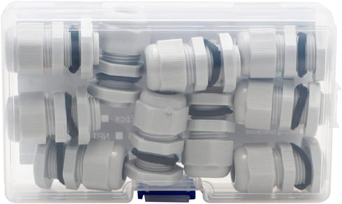 3/8 Cable Glands White PA66 Connector IP68 Waterproof Adjustable Cord Grip Strain Relief Connectors Protectors White 10PCS With Plastic Box...