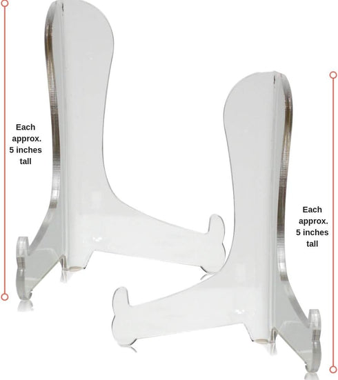 BANBERRY DESIGNS Clear Acrylic Easels - 5" H Fixed Position - Tabletop Display Stand for Plates, Pictures, Books, Plaques, Tiles, Canvas Art, Tabl...