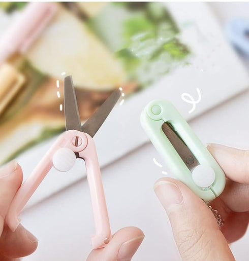 Purple Mini Folding Scissors with Key Chain Mini Telescopic Small Foldable Scissors Portable Safe Pocket Travel Scissors Retractable Kids Shears S...
