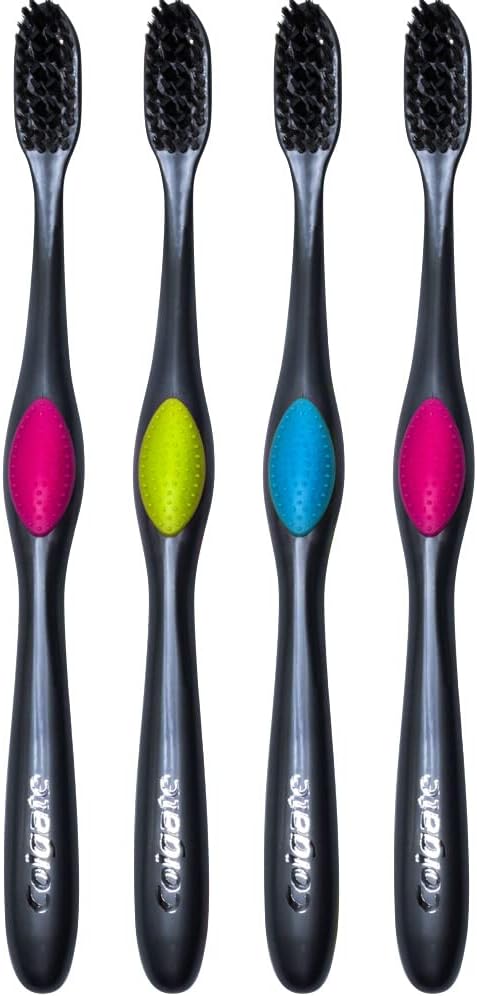 Colgate 360 Charcoal Infused Toothbrush, Floss-Tip Bristles, Soft (Colors Vary) - Pack of 4...