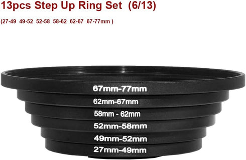 13 Pieces Filter Ring Adapter Set, Camera Lens Filter Metal Stepping Rings Kit (Includes 7+6 pcs Step Up Ring Se) Black......