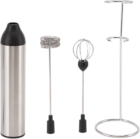 Powerful Handheld Milk Frother,Lightweight Electric Whisk with 2 Mixing Heads,Battery Operated Stianless Steel Drink Mixer with Frother Stand for ...