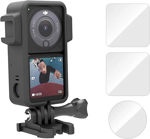 Action 2 Protective Frame with Hot Shoe Base Anti-Drop Dust Protection case Cover Mount+ Action 2 Screen Protector Kits for DJI osmo Action 2 Came...