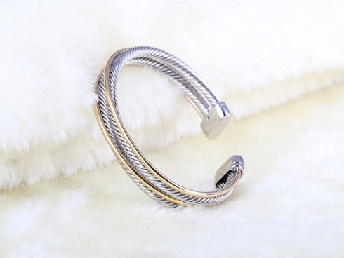 UNY JEWEL Jewelry Double Line Cross Over Twisted Cable Wire Bracelet Vintage Fashion Antique design Elegant Unique Retro Cuff Bangle Bracelet (Dou...