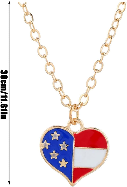 Womens 4th of July Pendant Necklace American Flag Heart Patriotic Star Necklace USA Red Blue & White Jewelry...