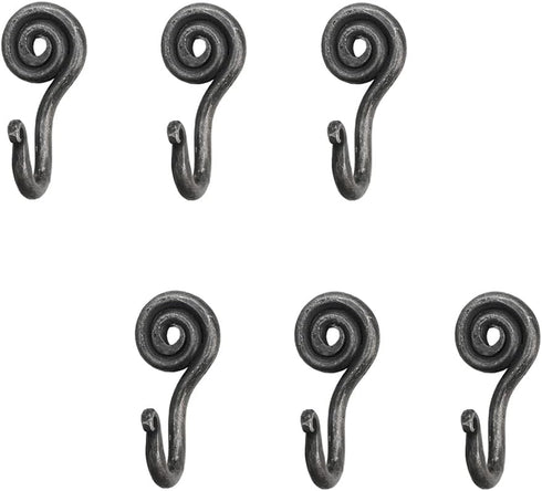 Hand Forged Spiral Hooks Set of 6 Pcs Handmade Wrought Iron Wall Mounted Coat Hook Blacksmith Metal Wall Towel Hooks Rack Black Antique Finish Wal...