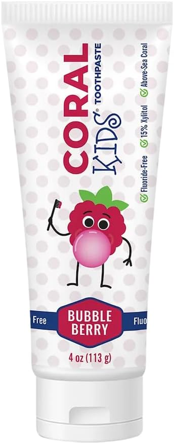 Coral White Kids Bubble Berry Fluoride Free Toothpaste - 4 Ounces (1 Pack)...