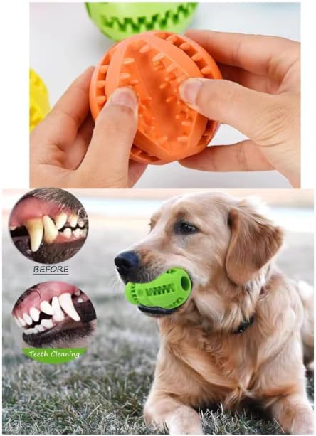 Dog Treat Toy Ball, Dog Tooth Cleaning, Toy Interactive Dog Toys, Dog Puzzle Teething Toys Ball, Pack of 2 (Red & Yellow, 2.36" 6cm)...