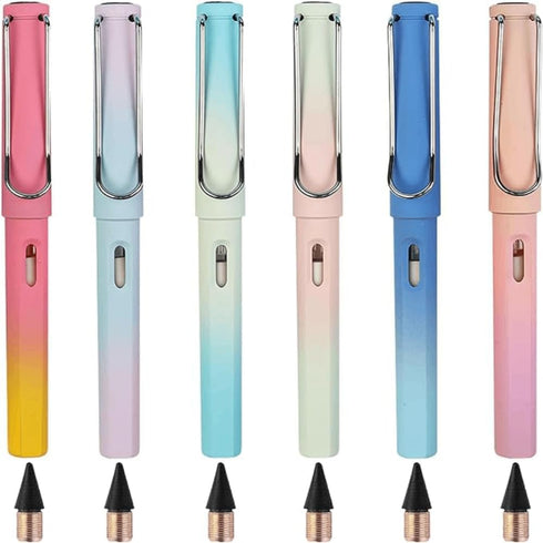 6 Pcs Inkless Eternal Pencils Everlasting Infinity Gradient Color Pencil with Eraser Eternal Pencil For School Office for Writing Sketch Drawing (...