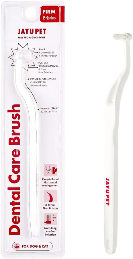 Dental Care Brush (Firm Bristles) - Resilient Toothbrush for Dog Tartar & Plaque Removal, Horizontal Head and S-curved Body...