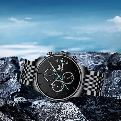 NEKTOM Watches for Men with Stainless Steel, Quartz Analog Watch with Date, Luxury Minimalist Dress Mens Watches, Chronograph Watch, 3ATM Waterpro...