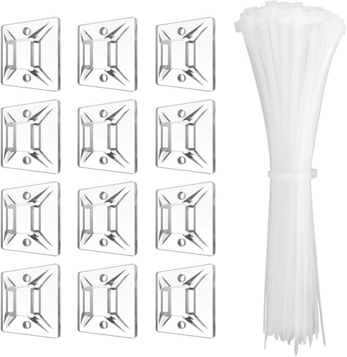 240Pcs Clear Cable Ties Mounts, 5.9'' Heavy Duty Zip Ties 120Pcs + 3/4" Adhesive Cable Holders 120Pcs, Self Locking Nylon Wire Ties Screw Hole Squ...