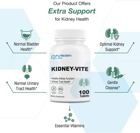 Puregen Labs Kidney-Vite | Premier Kidney, Renal Support | Non-GMO, Gluten-Free, No Artificial Color Additives | 2 Pack – Total 200 Tablets...