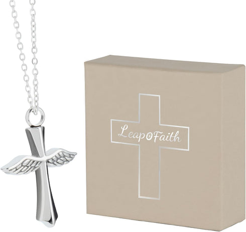 Cross Pendant for Car Rear View Mirror Decor Hanging Ornament Stainless Steel Angel Wings Cross Necklace Amulet Jewelry Men Boys Christian Gift...