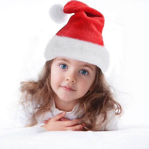 LOKIPA Christmas Santa Hat for Kids, Soft Plush Xmas Santa Hat for kids with Thicken Classic Fur (15X11 Inch for Age 3+ Child)...