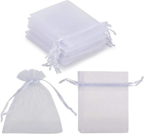 HRX Package 100pcs White Organza Jewelry Bags Drawstring 3 x 4 inch, Little Mesh Gift Pouches Mini Candy Bags for Small Presents Jewelry Earrings...
