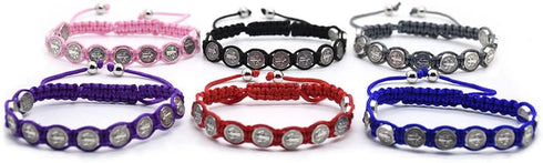 Fuqimanman2020 6pcs Saint Benedict Medal on Adjustable Cord Wrist Bracelet Set Cross Mary Virgin Saint Jude for Women Men Evil Protection Prayer R...
