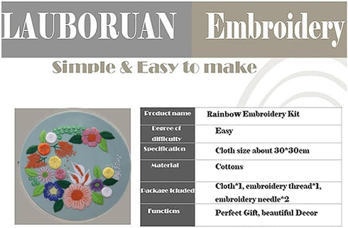 Lauboruan Stamped Embroidery Kits for Beginners with Flowers Pattern, Easy DIY Craft Punch Needle Starter Cross Stitch Kit DIY Needlepoint Kits(No...