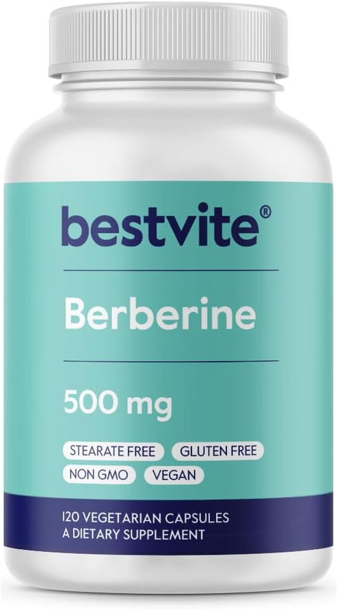 BESTVITE Berberine 500mg Per Capsule (120 Vegetarian Capsules) - No Fillers - No Stearates - No Flow Agents - Vegan - Gluten Free - Non GMO...