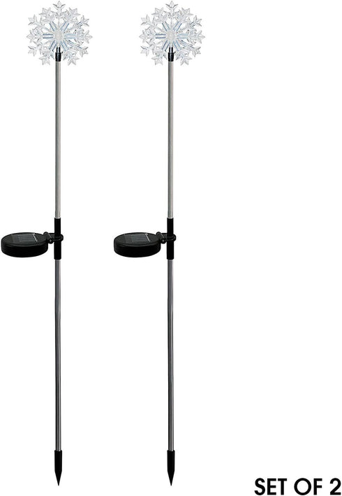 Alpine Corporation 33" H Outdoor Solar 3D Snowflake Garden Lawn Stakes with LED Lights (Set of 2)...