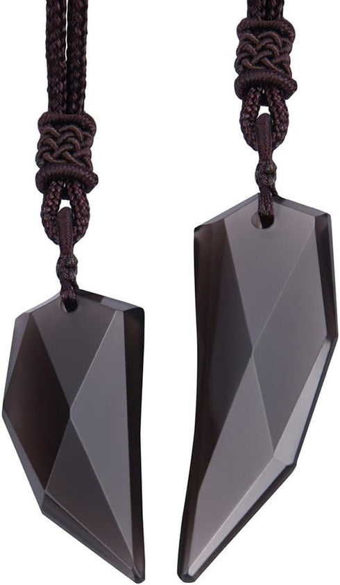 Wolentty Couple Distance Necklace Obsidian Wolf Tooth Amulet Spike Necklaces Gift for Men Women...