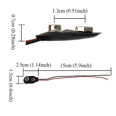 I Type 9V Battery Buckle Snap Connector 15cm Clip Tight Pre Stripped Ends Easy to Solder Access Better Leather Housing 2 Straight Long Cable Wires...