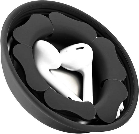 MAIRUI Wired Earbud Case Earphone Headphone Cord Organizer Earbuds Wrap Soft Silicone Magnetic Holder Storage Tangle Free Cable Winder(Carbon Blac...